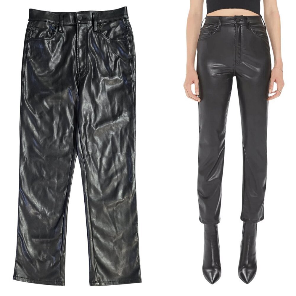 Mother High Waisted Rider Ankle Wax On Wax Off Black Faux Leather Pants